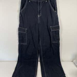 H&M Divided Black Wide Leg Contrast Stitch Cargo Pants